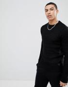 Soul Star Textured Knit Crew Neck Sweater - Black