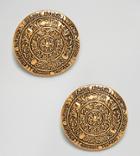Regal Rose Dominique Gold Plated Ornate Oversized Coin Clip On Statement Earrings - Gold