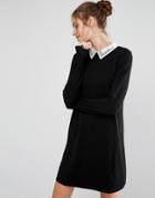 Oasis Embroidered Collar Swing Dress - Black