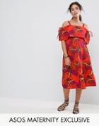 Asos Maternity Tropical Print Off Shoulder Dress - Multi