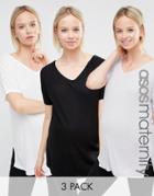 Asos Maternity T-shirt In Rib With V-neck 3 Pack - Multi