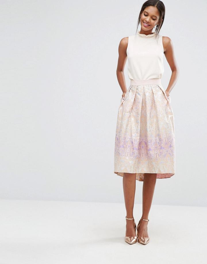 Closet Metallic Damask Print Hi-low Skirt - Multi