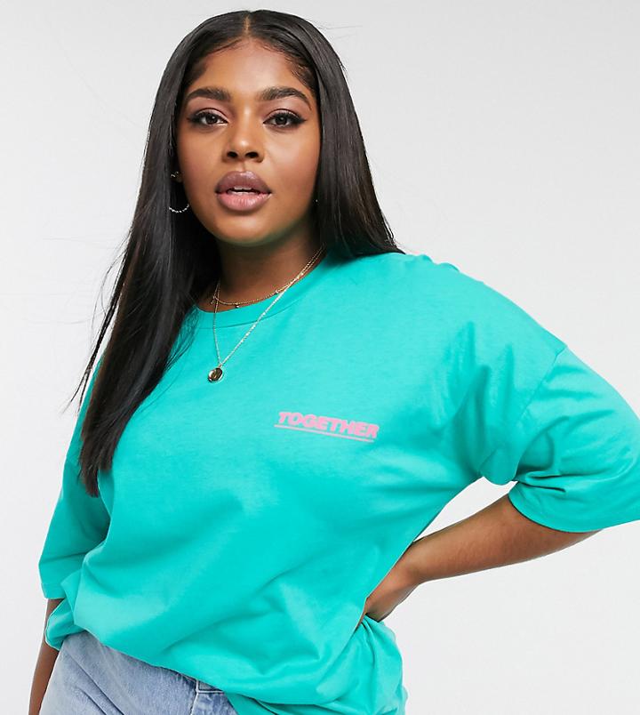 Asos Design Curve Oversized T-shirt With Together In Washed Green