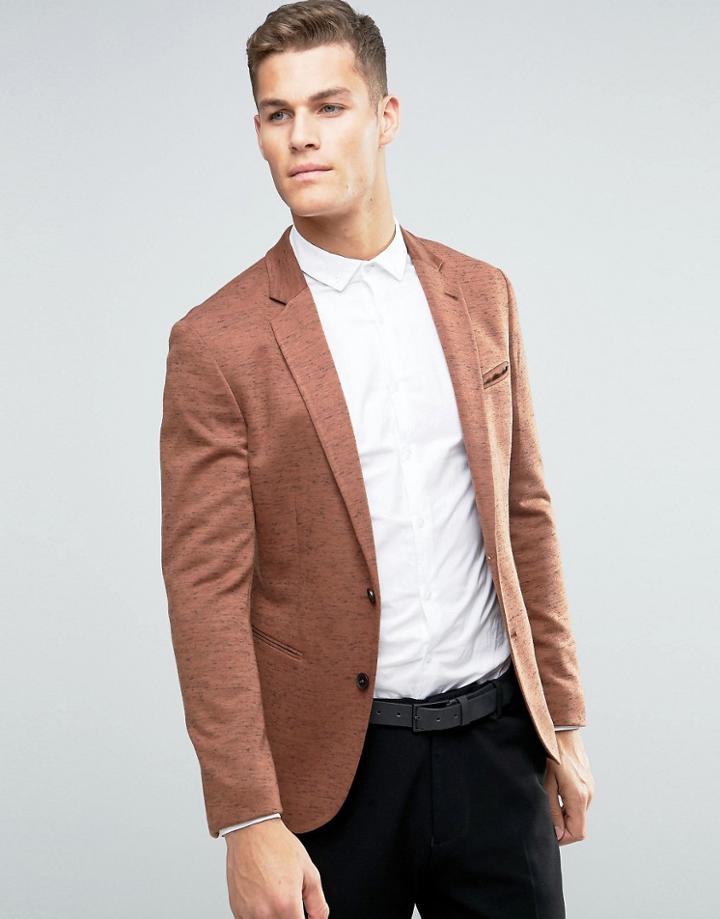 Asos Super Skinny Blazer With Fleck Detail In Brown - Brown