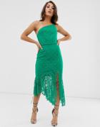 Asos Design One Shoulder Grid Lace Midi Dress - Multi