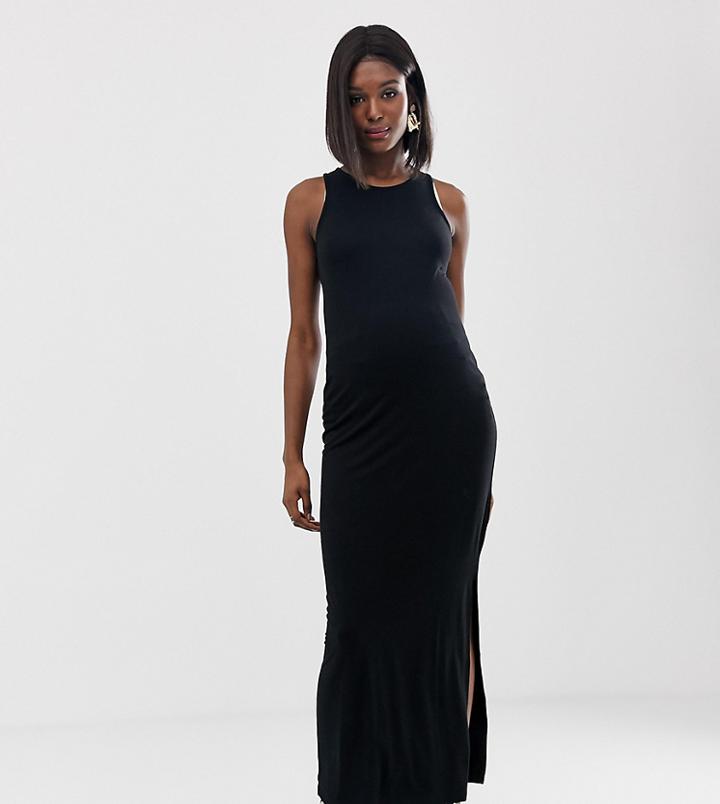 Gebe Maternity Fitted Maxi Dress With Side Split - Black