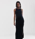 Gebe Maternity Fitted Maxi Dress With Side Split - Black