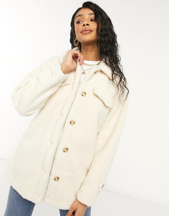 Threadbare Kaila Shearling Shirt Style Jacket-white