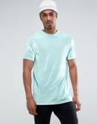 Asos Longline T-shirt In Pastel Blue Velour - Blue