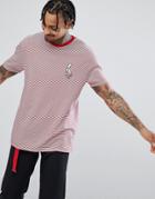 Asos Valentines Longline Stripe T-shirt With You A Peel To Me Embroidery - Red