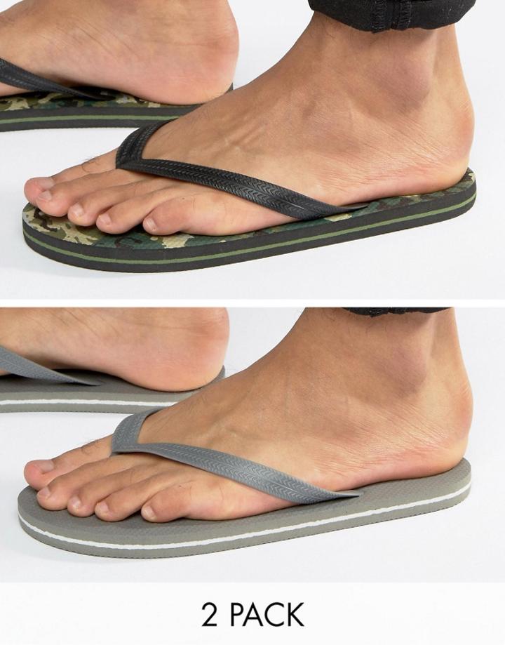 Asos Flip Flops 2 Pack In Camo And Gray Save - Multi