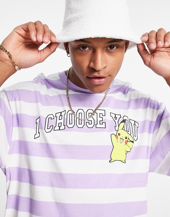 Bershka X Pokemon Striped T-shirt In Purple