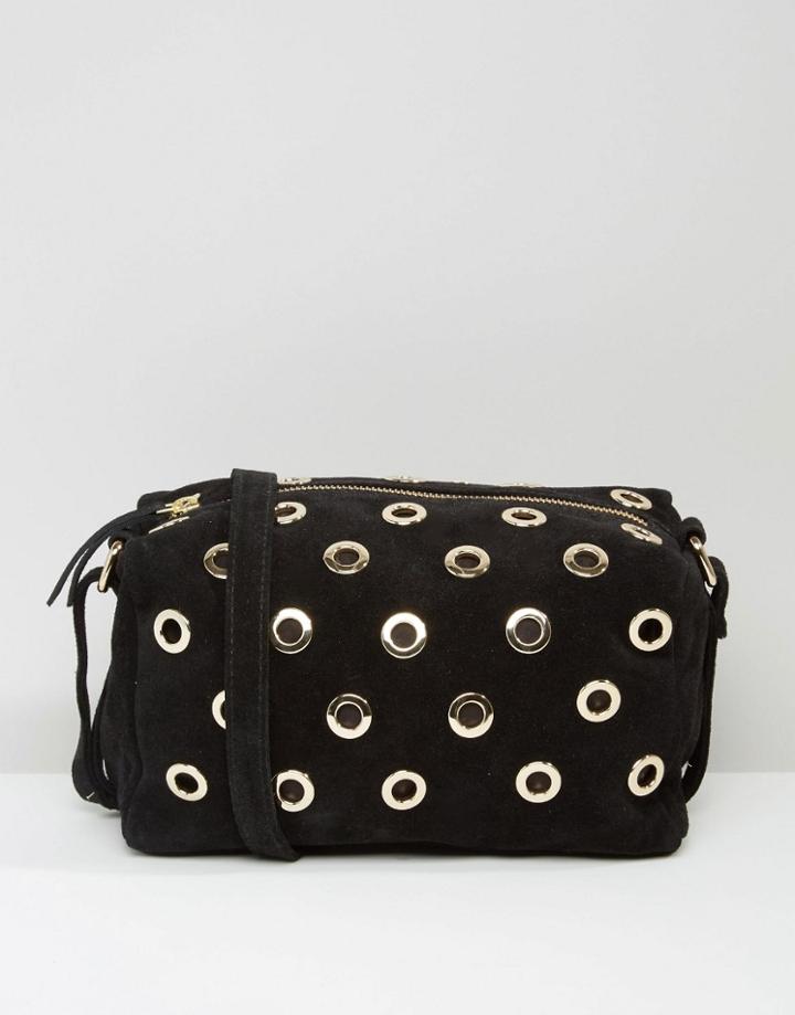 Asos Suede Eyelet Shoulder Bag - Black