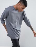Asos Oversized Long Sleeve T-shirt With 3/4 Raglan Sleeve In Heavyweight Jersey - Gray