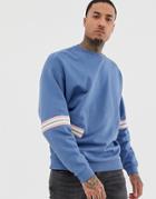 Asos Design Oversized Sweatshirt In Blue With Rib Placement Detail - Blue