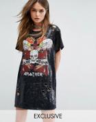One Above Another Oversize T-shirt Dress In Sequin - Black