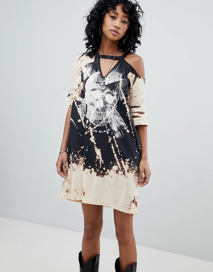 Religion Oversized T-shirt Dress With Bleach Splash Skull - Black