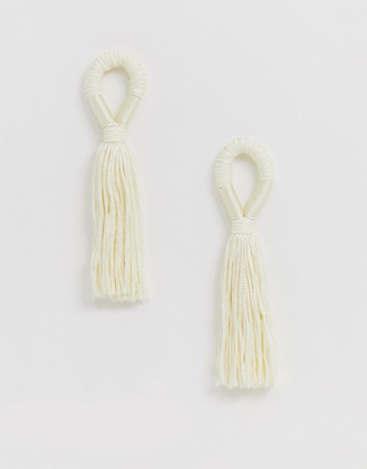 Asos Design Tassel Earrings With Faux Raffia Wrap Detail In Natural - Cream