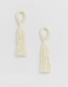 Asos Design Tassel Earrings With Faux Raffia Wrap Detail In Natural - Cream
