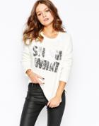 Fashion Union Sequin Snow What Christmas Jumper - Cream