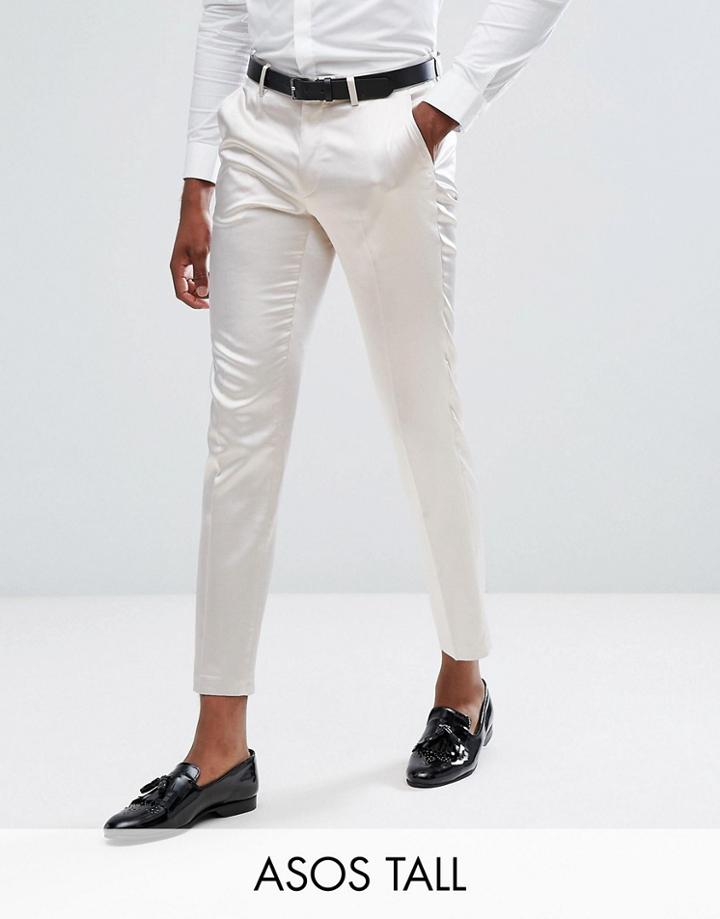 Asos Tall Wedding Skinny Crop Smart Pant In Cream Sateen - Cream