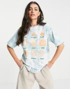 Damson Madder Organic Cotton Oversized T-shirt In Tie Dye With Sun Graphics-blues
