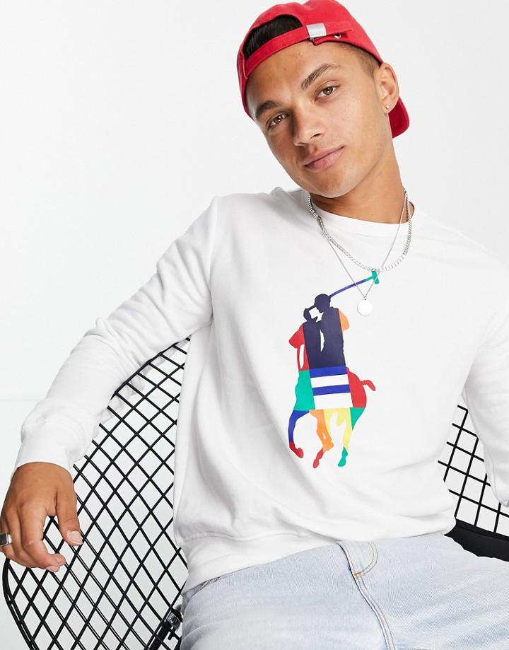 Polo Ralph Lauren Large Rainbow Player Logo Sweatshirt In White