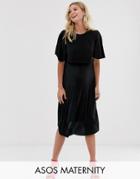 Asos Design Maternity Nursing Crop Top Plisse Midi Dress-black