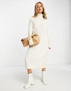 Y.a.s Knit Roll Neck Mini Dress In Cream-neutral