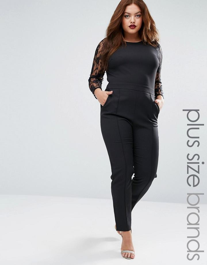 Praslin Plus Jumpsuit With Lace Sleeves - Black