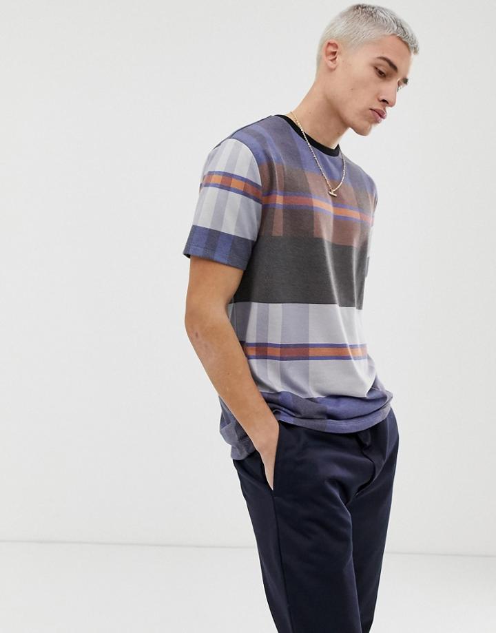 Asos Design Relaxed T-shirt With All Over Check Print On Textured Fabric-gray