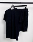 Brave Soul Terrycloth T-shirt And Short Set In Navy