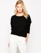Shae Soft Wool Boucle Shoulder Detail Sweater - Solid Black