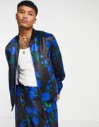 Asos Design Smart Bomber Jacket In Floral Print - Part Of A Set-black