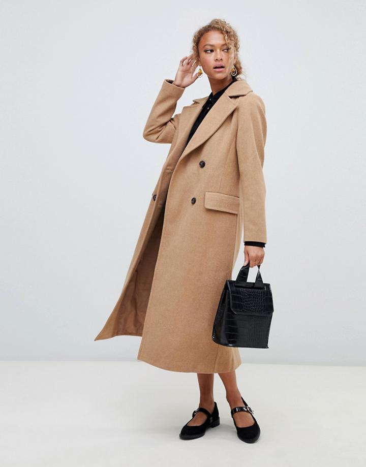 New Look Tailored Maxi Coat In Camel - Gray