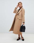 New Look Tailored Maxi Coat In Camel - Gray