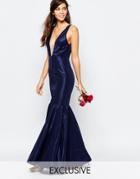 Fame And Partners Modern Dream Fishtail Maxi Dress - Navy
