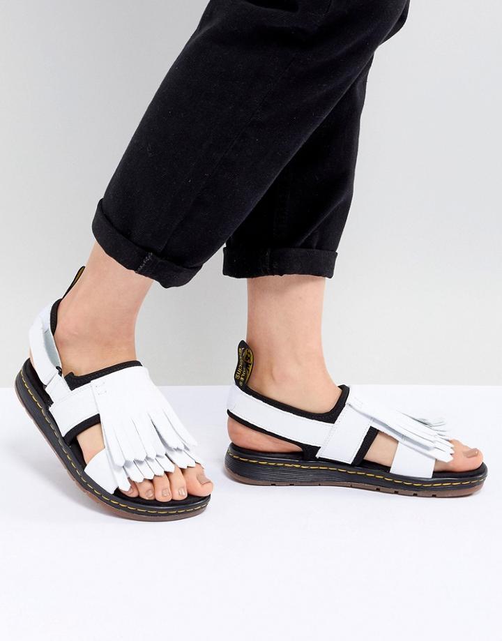 Dr Martens Rosalind Leather Flat Sandal With Tassel Detail - White