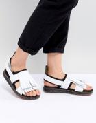 Dr Martens Rosalind Leather Flat Sandal With Tassel Detail - White