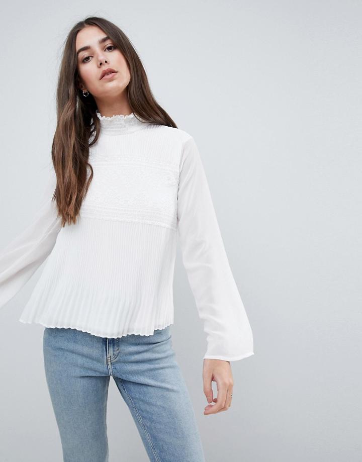 Vila High Neck Lace Woven Top - Purple