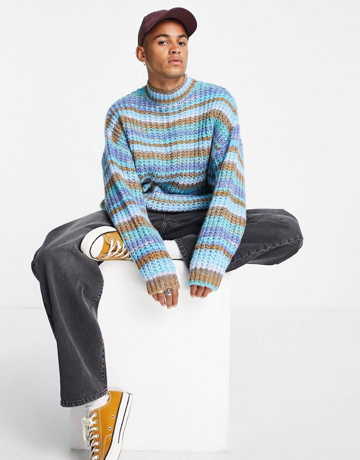 Asos Design Chunky Knit Stripe Sweater In Blue Space Dye-blues