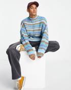 Asos Design Chunky Knit Stripe Sweater In Blue Space Dye-blues