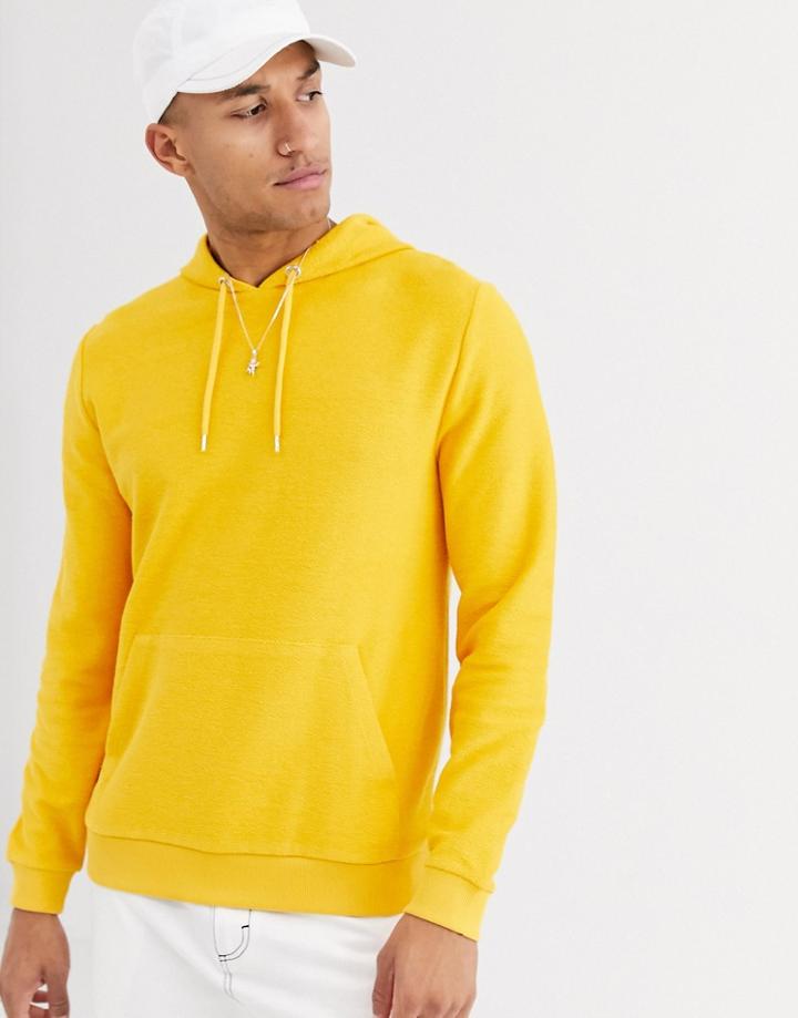 Asos Design Hoodie In Mustard Reverse Loopback-yellow