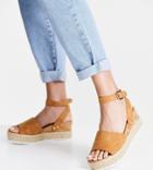 Glamorous Wide Fit Flatform Espadrille Sandals In Tan-brown
