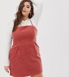Asos Design Curve Cord Dress With Skinny Straps In Red Brick - Red