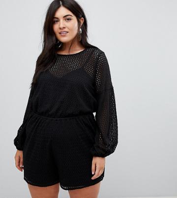 Fashion Union Plus Crochet Lace Romper - Black