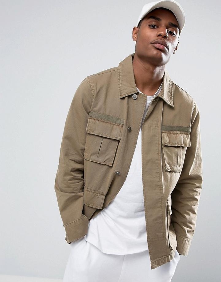 Asos Military Jacket In Khaki - Green