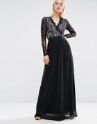 Club L Long Sleeve Lace Scallop Maxi Dress - Black