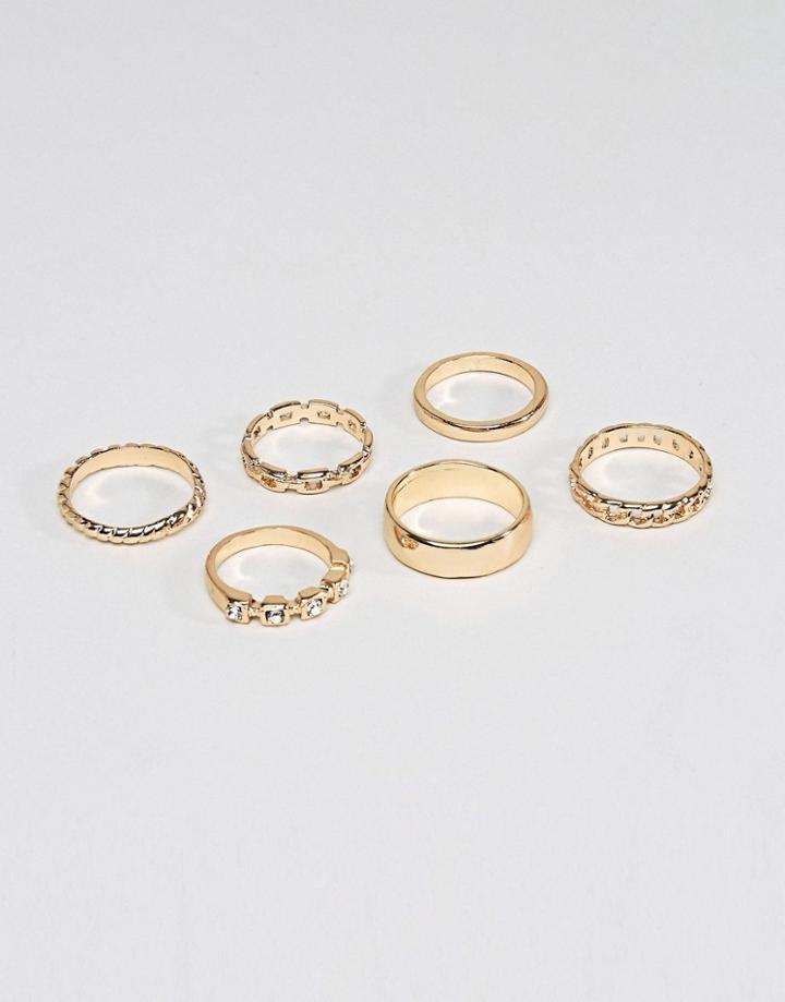 Designb London Gold Patterned Rings In 6 Pack Exclusive To Asos - Gold