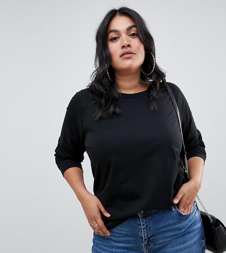 Asos Design Curve Top In Super Oversized Fit With Long Sleeve In Black - Black